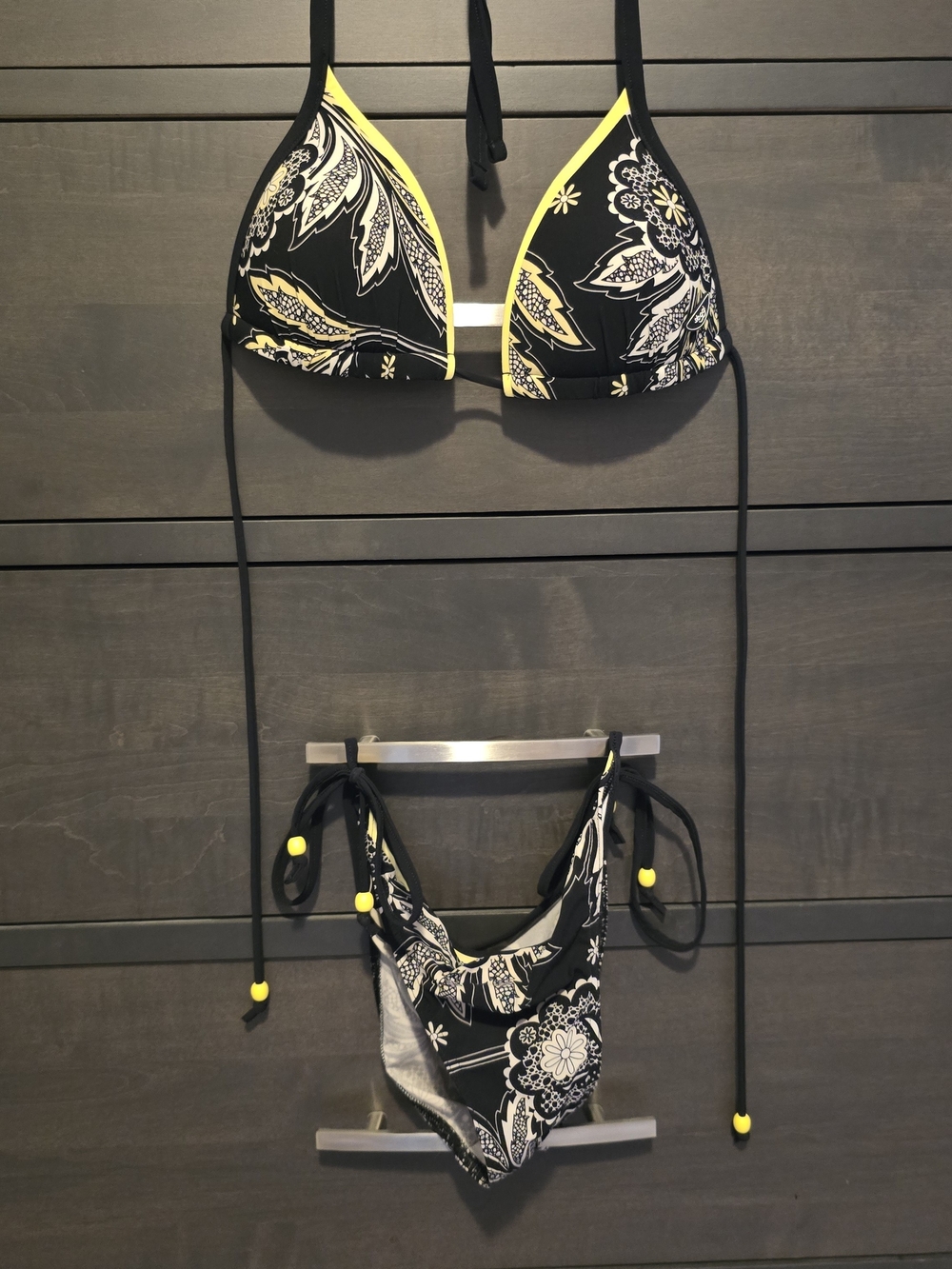 Women’s Black and Yellow Floral Triangle Bikini Set SLOGGI